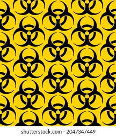 Vector Biohazard symbol seamless pattern on yellow background.