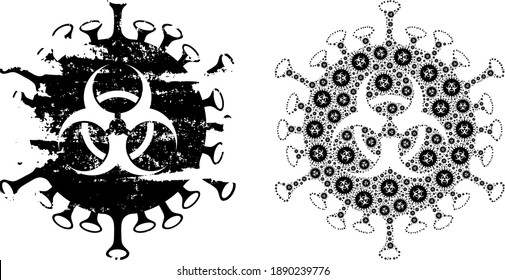 Vector biohazard virus composition is made from randomized recursive biohazard virus pictograms. Scratched biohazard virus icon. Recursive composition from biohazard virus.