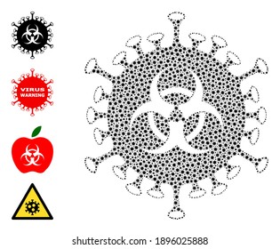 Vector biohazard virus icon covid-2019 mosaic. Biohazard virus mosaic is organized with tiny covid infection parts. Image is organized for pandemic posters.