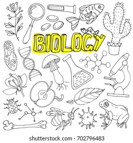 Vector biology science doodles. Back to school illustration.