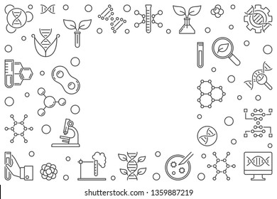 Vector Biotechnology or Biotech concept minimal horizontal frame or illustration in outline style