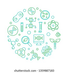 Vector Biotechnology or Biotech green creative round illustration in outline style
