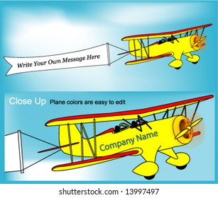Vector Biplane & Banner (Easy to Customize Colors & Text)