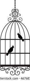 vector bird cage with decorative wrought iron elements