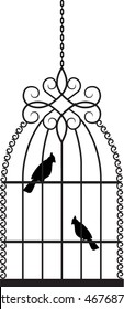 vector bird cage with decorative wrought iron elements