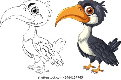 Vector of a bird in color and outline