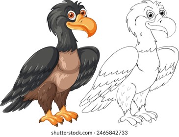 Vector de un ave en color y contorno