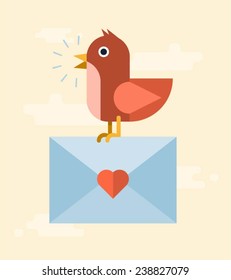 vector bird delivering love letter, concept illustration