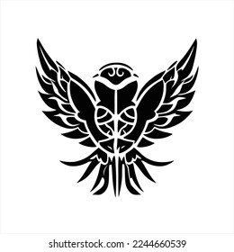 Vector of Bird design logo template. Flat style design. Good for company logo. A black and white bird with wings and a cross on it's back, with a white background