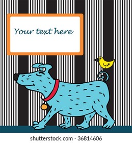 Vector bird and dog greeting card for children