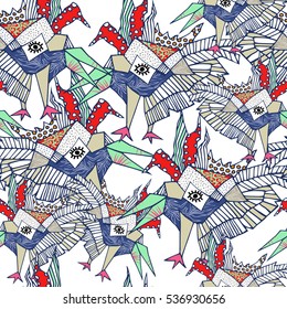 Vector bird fantasy pattern. vector illustration birds.circus animals.