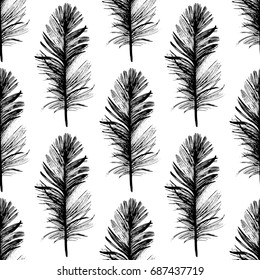 Vector bird feather pattern from wing. Vector feather for background, texture, wrapper pattern, frame or border.