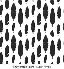 Vector bird feathers background. Summer exotic quill feather cute seamless pattern, illustration, wrap, textile