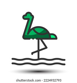 Icono de línea llena de vectores monotono verde pequeña sombra, naturaleza y concepto animal, 64x64 píxel perfecto para medios de interfaz de usuario del sitio web, aplicación móvil, diseño de afiches