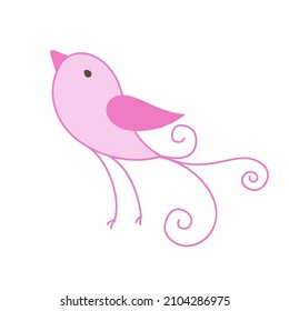 Vector bird in a flat style. Simple pink bird.