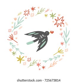 Vector bird and frame. Poster, postcard, print, illustration, sticker, label and other.