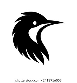 Vector Bird head silhouette black color facing right side white background EPS file