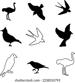 vector bird icon set illustration on white background 