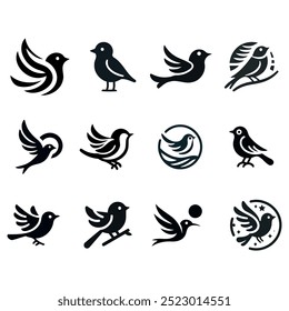 vector bird icon silhouette with white background 