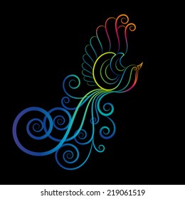 Vector bird icon symbol. Colorful  silhouette of Fantasy flying bird on black background. Vector illustration.Can be used as icon, sign, symbol.EPS10