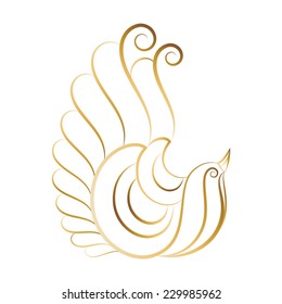 Vector bird icon symbol isolated on white background. Golden silhouette of Fantasy flying bird. Can be used as icon, sign, symbol. EPS 10 Vector.