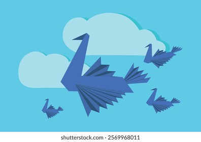 Vector bird illustration. Paper bird illustration. Origami bird illustration. Bird illustration for kids book. Blue birds flying over the blue sky vector art.