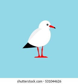 Vector bird isolated on a blue background. Colorful seagull bird vector illustration.