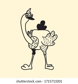 vector bird l line icon for web, tatto, logo ostrich