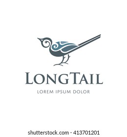 Vector bird logo design template. Long tail sign