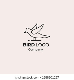 vector bird logo simple vintage line outline monoline art sign icon