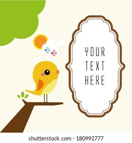 Vector bird on branch and frame for your text 