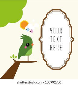 Vector bird on branch and frame for your text 