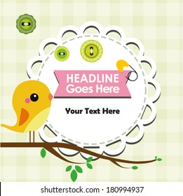 Vector bird on branch and frame for your text