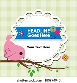 Vector bird on branch and frame for your text