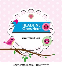 Vector bird on branch and frame for your text