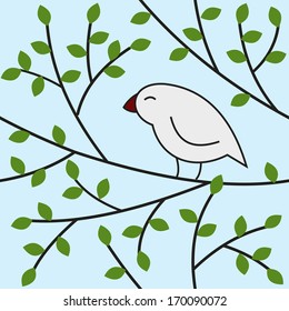 Vector bird on the brush. Seamless pattern.