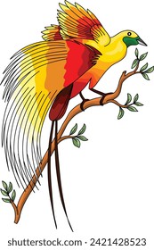 ave vectorial del paraíso encaramada en una rama de árbol