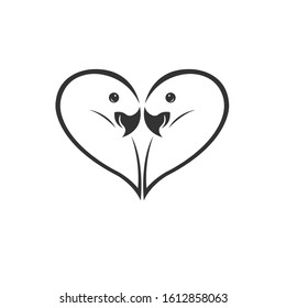 Vector bird Parrot love icon to animal Black and White Logo, Sign, Design. symbol. Illustrator. on white background