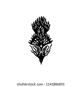  Vector of a bird for print, T-shirt, tattoo. Abstract black and white drawing of an animal