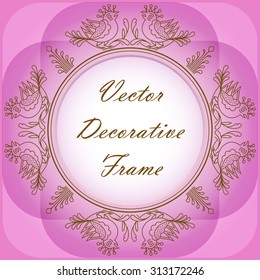 vector bird round frame in line art style with pink background