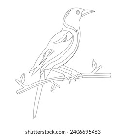 Vector Bird sitting on a branch coloring page