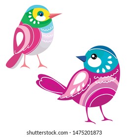 Vector Bird. Two colored birds isolated on white background for your design