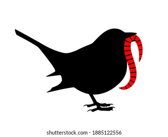 vector bird with worm isolated on white background