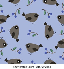 vector birds berries seamless pattern.