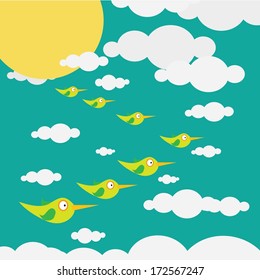 vector birds come back home from south. vector spring illustration