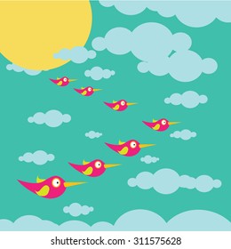 vector birds come back home from south. vector "spring is coming" illustration