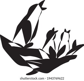 Vector of birds family and bird nest on white background. isolated on white background. Animal. Mothers Day.