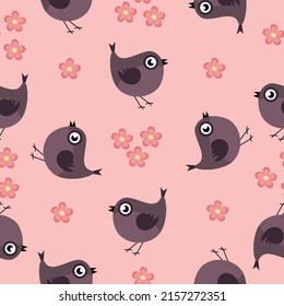 vector birds flowers seamless pattern