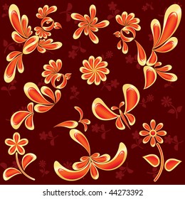 Vector birds and flowers set(CMYK)