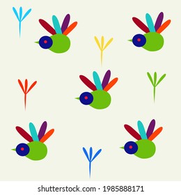 Vector of a birds flying on a beige background. Seamless pattern with cute birds . Pattern for card, invitation, wrapping paper, textile fabric 